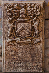 Medieval memorial tombstone at Jedburgh Abbey in the Scottish Borders, Scotland