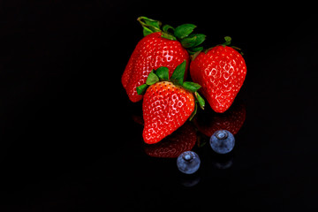 Collage group of berries and strawberries, blueberries,