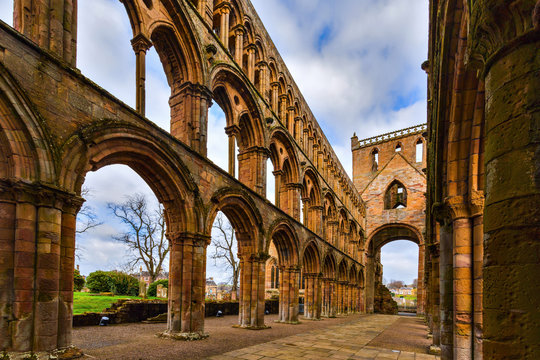 Ruins of Jedburgh Abbey in the Scottish Borders region in Scotland