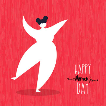 Happy Womens day card with dancing woman art
