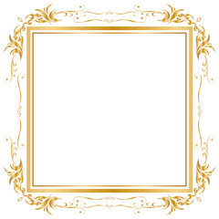 Decorative frame and border, Square, Golden frame on white background, Vector illustratio