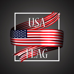 United States of America flag. Official national colors. USA. 3d realistic ribbon. Waving vector patriotic glory flag stripe sign. Vector illustration background. 4th July independence day.