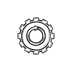 Metal gear hand drawn outline doodle icon. Cog wheel vector sketch illustration for print, web, mobile and infographics isolated on white background.