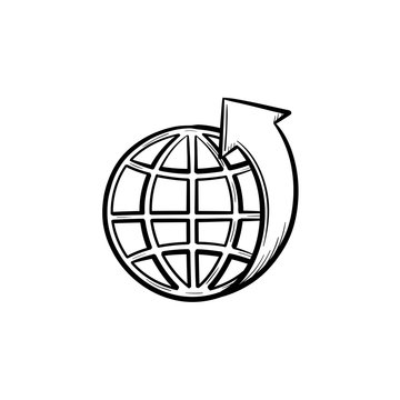 Globe with latitudes hand drawn outline doodle icon. Ecosystem concept. Vector sketch illustration of world globe for print, web, mobile and infographics isolated on white background.