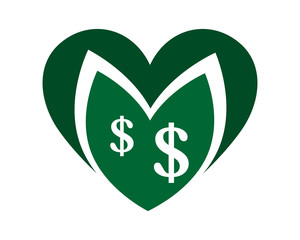 currency green love heart dollar ornament image vector icon symbol