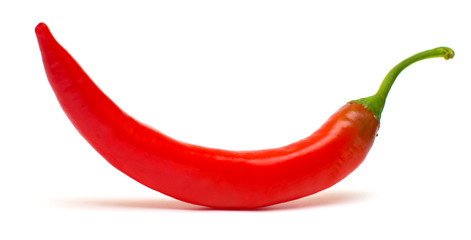 Red chili pepper isolated on a white background. Flat lay, top view