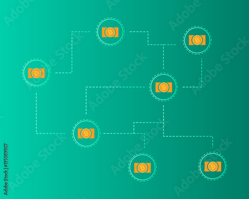 Blockchain Bitcoin Cash On Green Background Collection Stock Image - !   