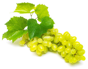 Fresh green grapes branch isolated on white background. Creative concept of fruit, butterfly shape....