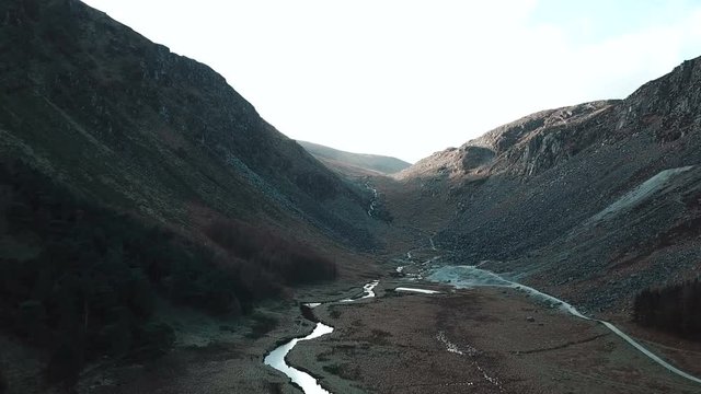 aerial view of beautiful Glendalough lake in Wicklow mountains, Ireland.