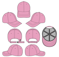 Baseball cap fashion flat technical drawing template