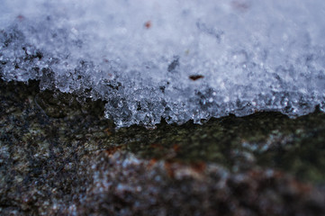 Beautiful Frozen Waterfall sculpture in mountain river Oker, National Park Harz  in Germany
