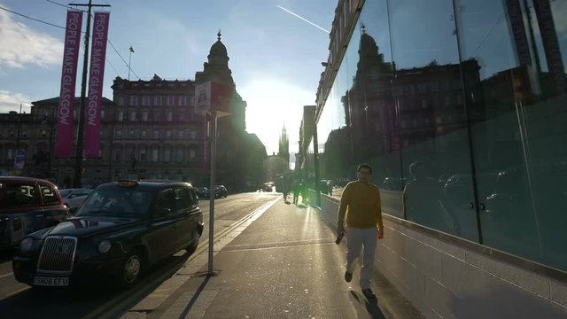 A sunny sidewalk in Glasgow