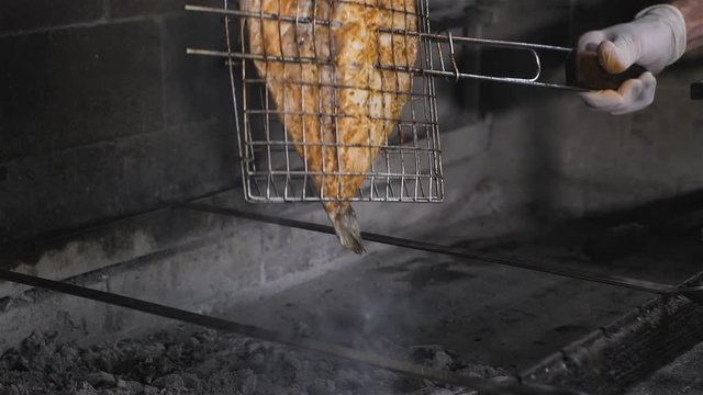Dorado, Sea Bream, Gold mackerel, madai fish grilled. Restaurant, grilled fish