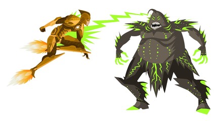 superhero fighting an evil sea monster