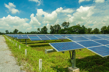 The solar panel tracking system with cloud and blue sky