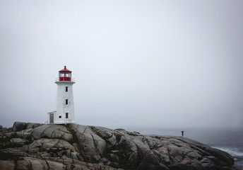 Fototapeta na wymiar Foggy day at Peggys Cove, Nova Scotia 