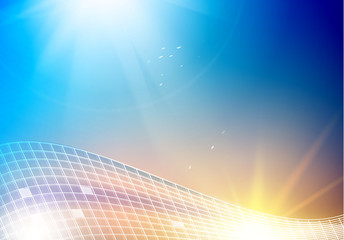 Magic illustration of blue science background. Wireframe meshes polygonal element. Abstract futuristic background. Vector illustration, contains transparencies.