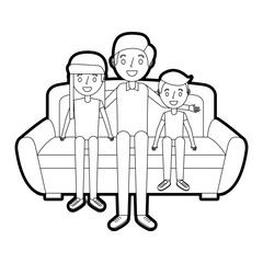 dad with her son and daughter sitting in the sofa