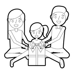 family parents and daughter sitting with gift box