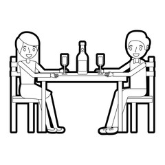 couple parents sitting with wine bottle glass