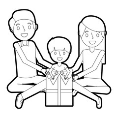 family parents and son with big gift box