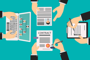 recruitment of human resources, talent team processing signing of contract of new employee of office
