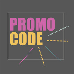 Promo code, coupon code. Flat vector banner design illustration on black