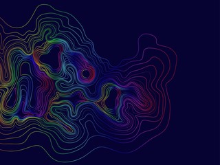 Abstract Colorful rainbow topographic contours lines of mountains background. Topography map art curve drawing. vector illustration.