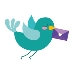 sweet bird with envelope message in beak cartoon
