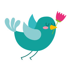 cartoon cute bird with tulip flower in beak