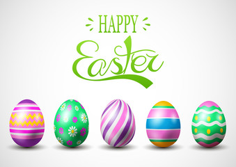 vector illustration of Happy Easter.Set of Easter eggs with different texture on a white background.