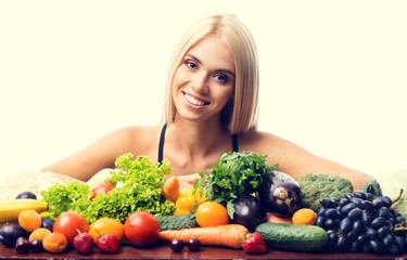 Woman in fitness wear with vegetarian food