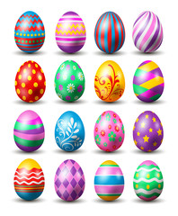 vector illustration of Happy Easter.Set of Easter eggs with different texture on a white background.