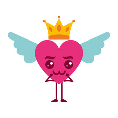 cartoon heart in love kawaii wings and crown