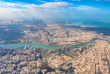 Aerial view of Dubai from airplane