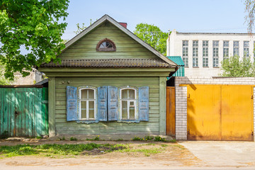 Small wooden house in the city