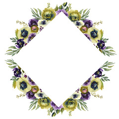 Wedding frame wreath green and purple flowers ornament