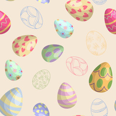 Easter seamless pattern with colored eggs 
