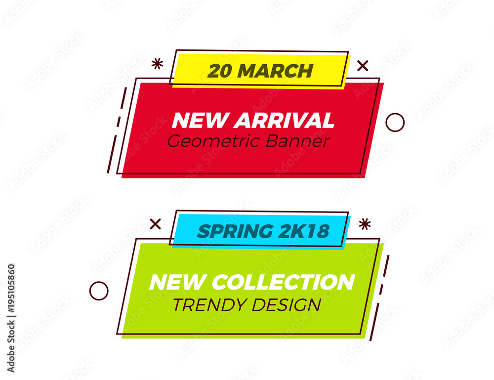 Poster set of geometric trendy banners with vivid colors and thin line retro shapes. fun vector design for 