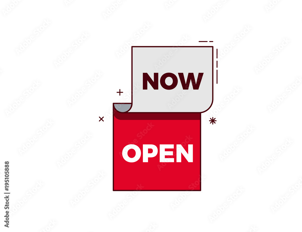 Aufkleber now open text on a trendy modern geometric design. vector illustration template. easy to replace tex