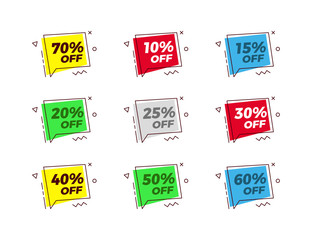 Geometric vector bubbles with trendy shapes and icons. Flat outline thin retro modern colorful style for different purposes like sale banners.