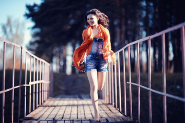 girl happy autumn park