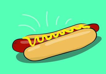 hotdog fast food illustration with blue background and flat style vector graphic illustration