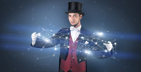 Magician with geometrical connection on his hand