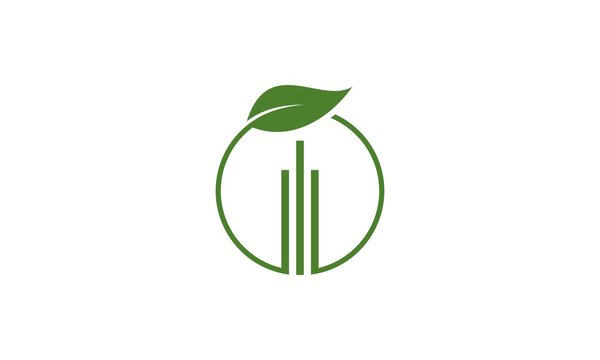 Illustration Green building with nature leaf sign logo design concept, green urban logo and leaf building vector