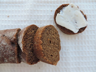 rye bread with milk on a napkin