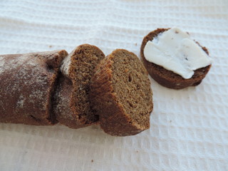 rye bread with milk on a napkin