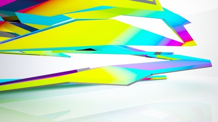 Abstract white and colored gradient  interior multilevel public space with window. 3D illustration and rendering.