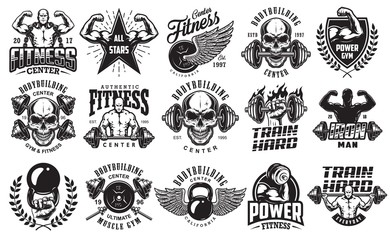 Set of bodybuilding emblems - obrazy, fototapety, plakaty