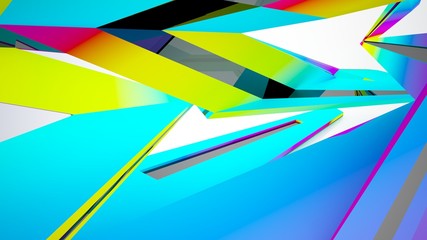 Obraz premium Abstract white and colored gradient interior multilevel public space with window. 3D illustration and rendering.